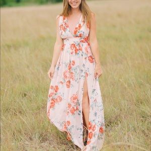 Lulus Garden Meandering Blush Floral Print Maxi Dress